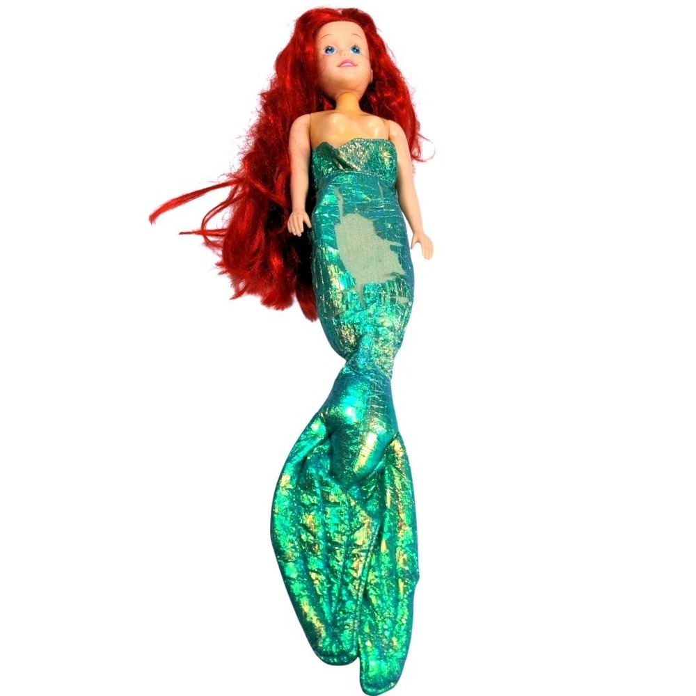 VTG 90s Disney Tyco Ariel The Little Mermaid Plush Doll 17" Green Metallic Tail